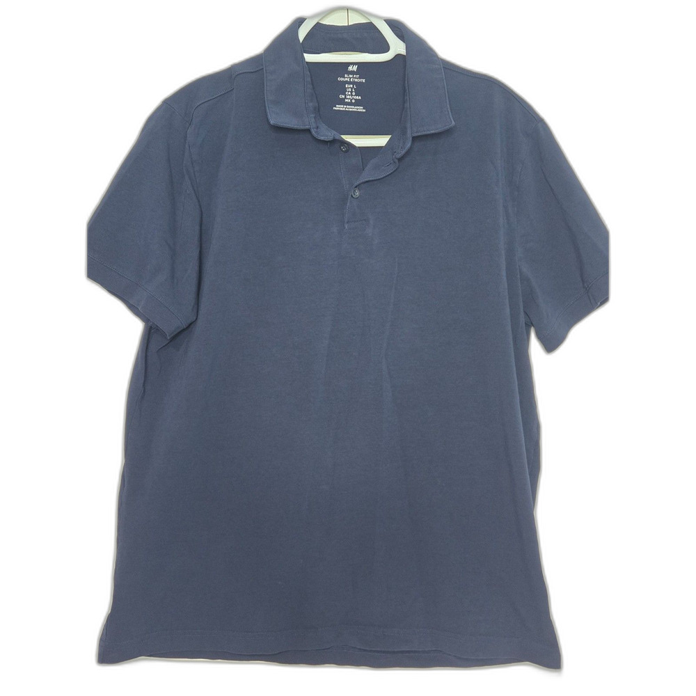 H&M Slim Fit Polo Shirt | Men's Size Large | Navy Blue Cotton Blend